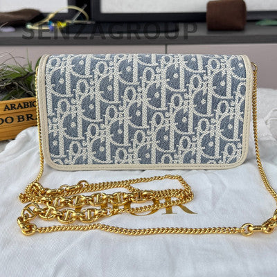 Dior Miss Caro Small Blue Gold Print Chain Shoulder Bag Classic