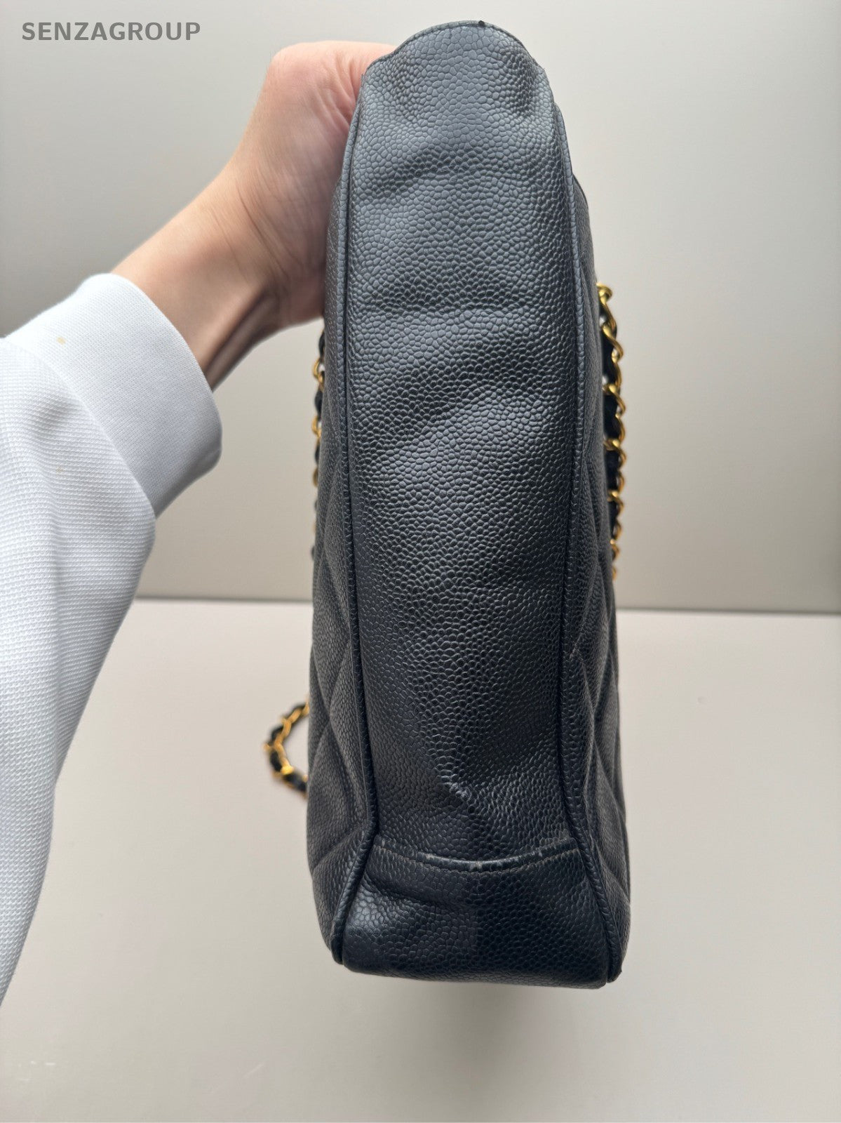 CHANEL Vintage Tote Diamond Pattern Chain Shoulder bag Black Gold Women