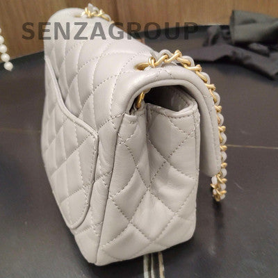 Chanel Classic Flap Quilted Chain Shoulder Bag Grey Gold