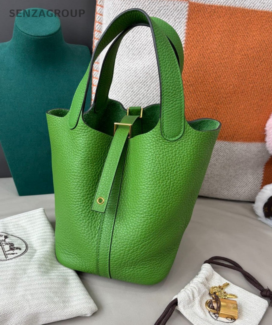 Hermes Picotin18 Top Handle Bag Green Gold Used Women Classic Fashion