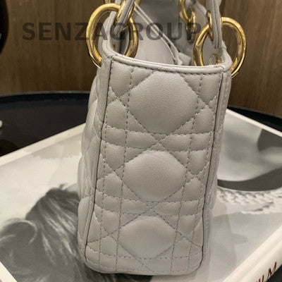 Dior Lady Dior Gray Gold Chain Crossbody Handbag Cannage Classic