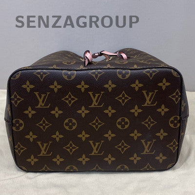 LV Monogram Bucket Bag Drawstring Shoulder Bag Brown Pink Gold Hardware