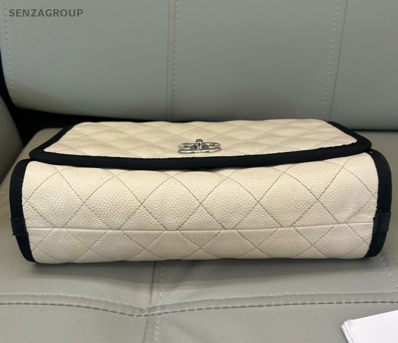 Chanel Diamond Chain Black White Silver Shoulder Bag Used Women Classic