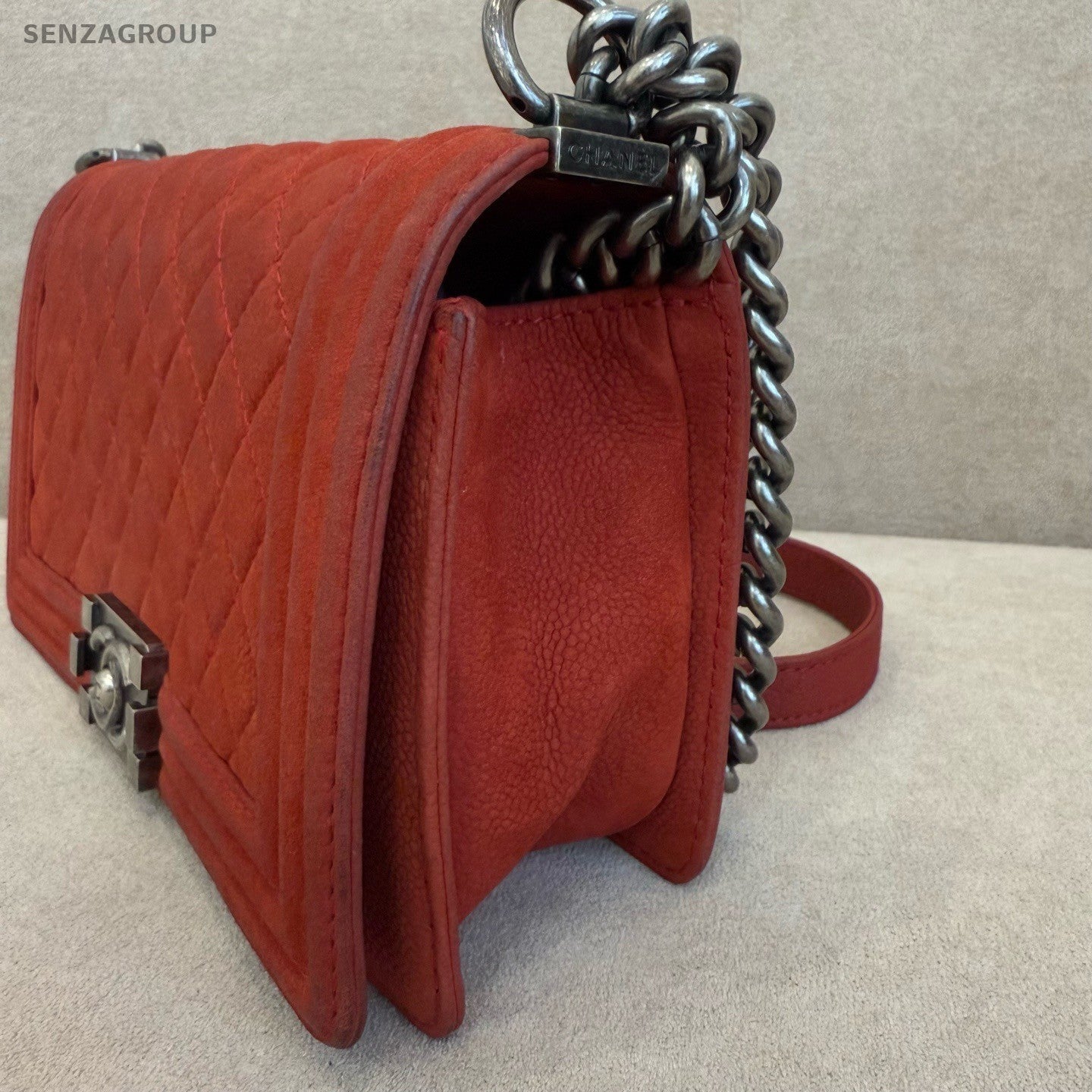 CHANEL Leboy MM Chain Shoulder bag Red Silver Women