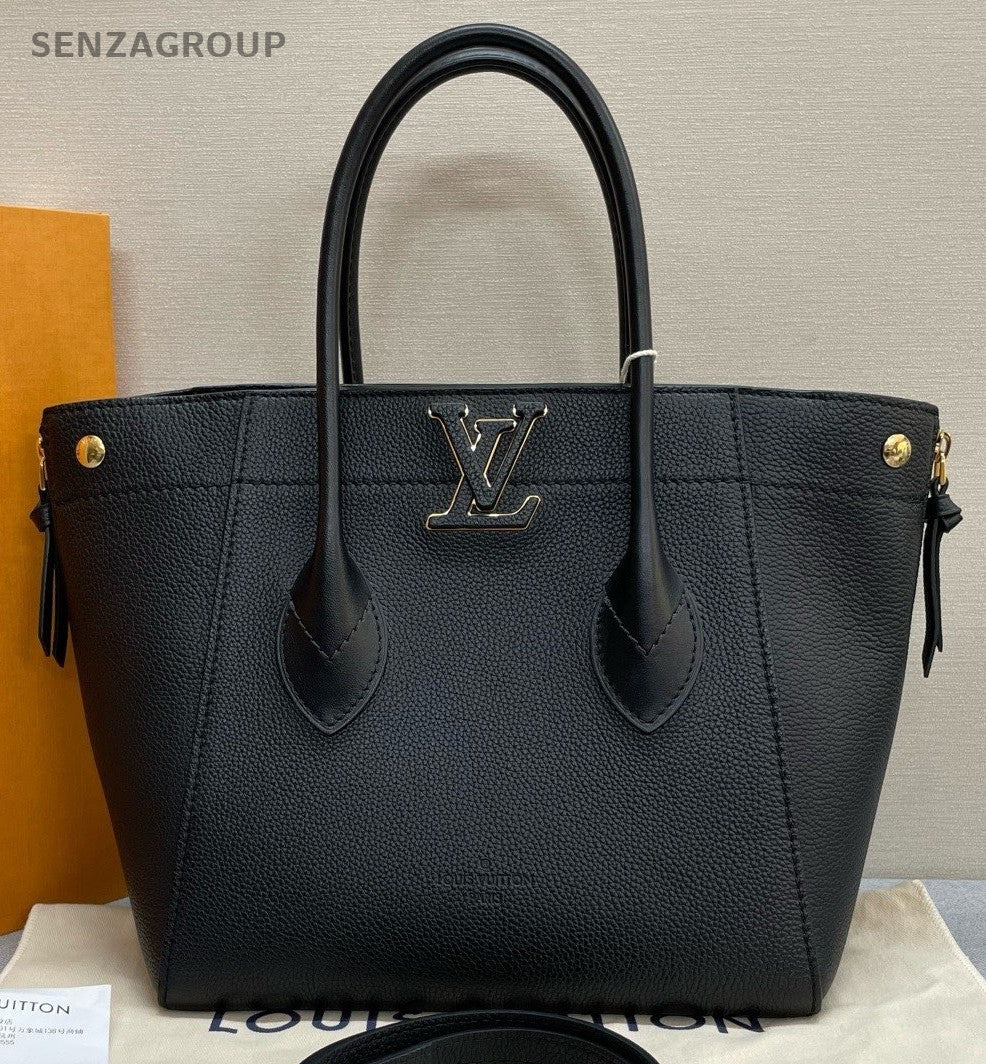 Louis Vuitton Calfskin Tote Handle bag Crossbody Black Gold Women Classic