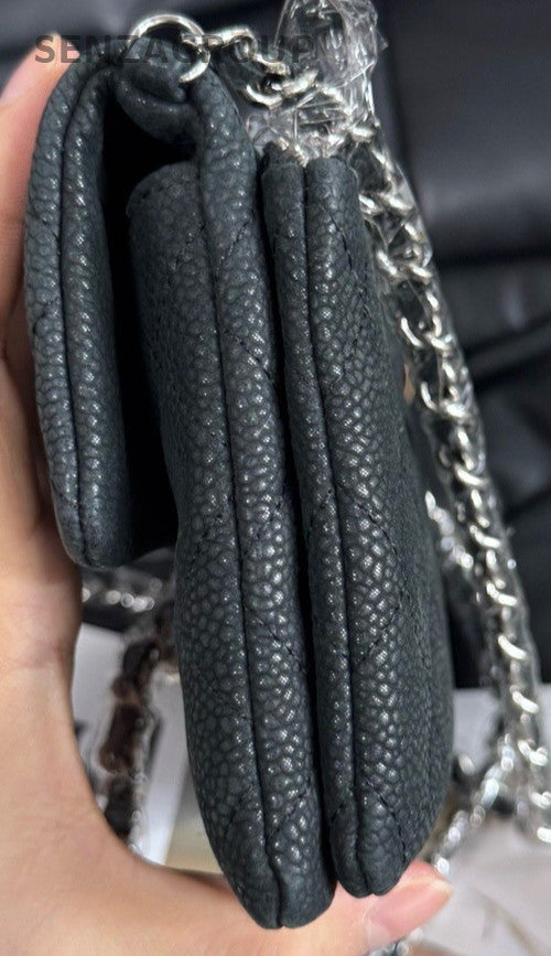 Chanel Classic Flap Chain Shoulder Bag Crossbody Black Silver Designer