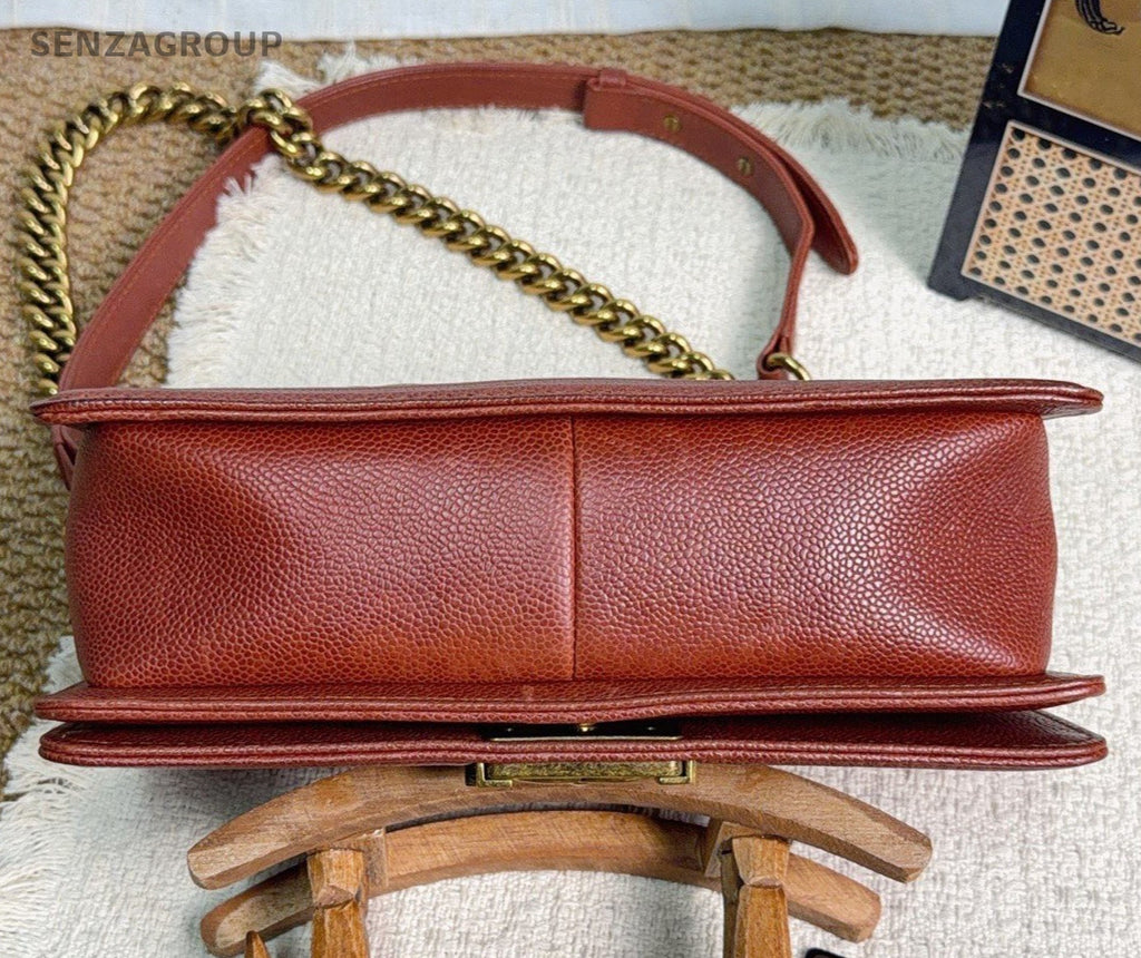 Chanel Leboy MM Chain Shoulder Bag Crossbody Red Gold Women Classic Diamond