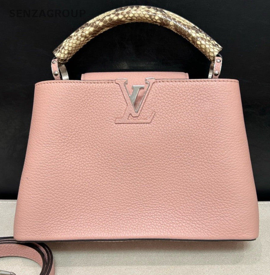 Louis Vuitton Capucines BB Top Handle Bag Crossbody Pink Silver Used Women