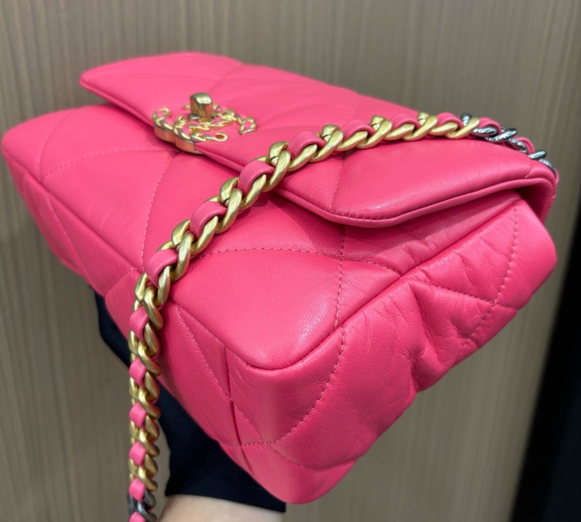 Chanel 19Bag PM Chain Shoulder Bag Crossbody Pink Gold Diamond Women Classic