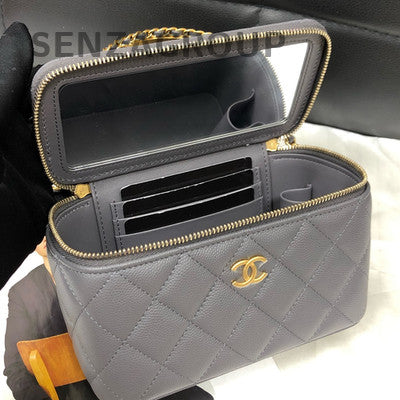Chanel Classic Gray Gold Quilted Long Box Chain Shoulder Crossbody Bag