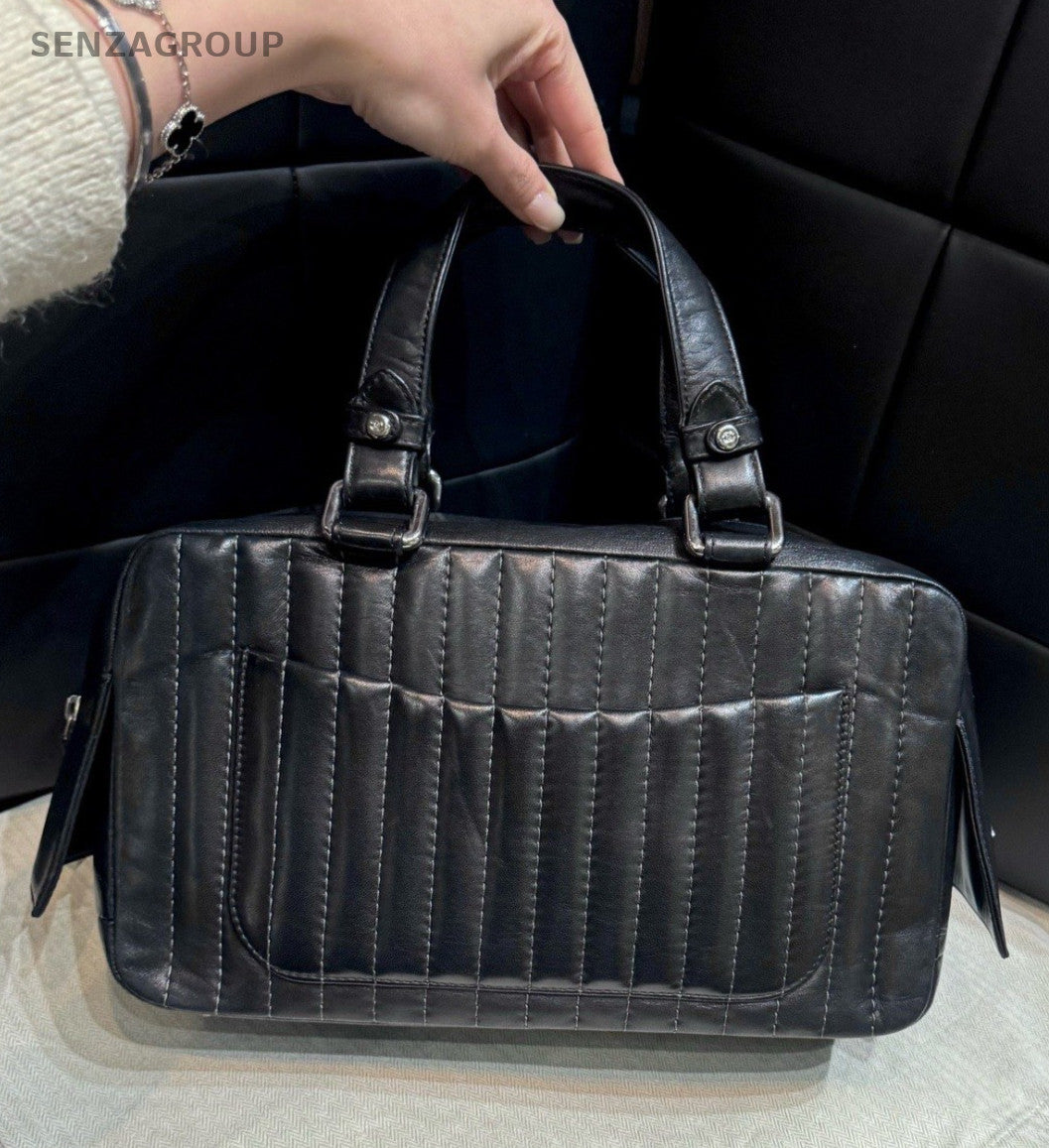 Chanel Bolide Lambskin Top Handle Bag Black Silver Used Women Classic