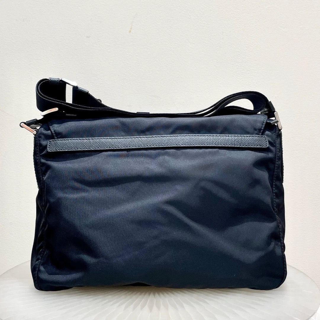Prada Nylon Message Bag Shoulder Crossbody Bag Black Silver Hardware Unisex