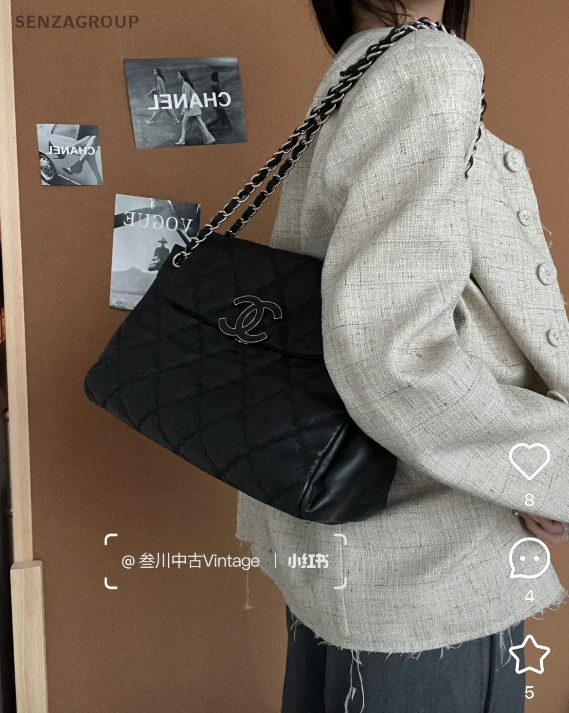 CHANEL CC chain Logo Diamond pattern Shoulder Handbag Black Silver
