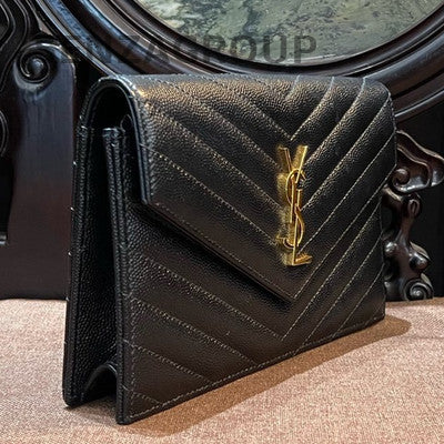 Saint Laurent Black Gold Caviar Envelope Chain Shoulder Crossbody Bag