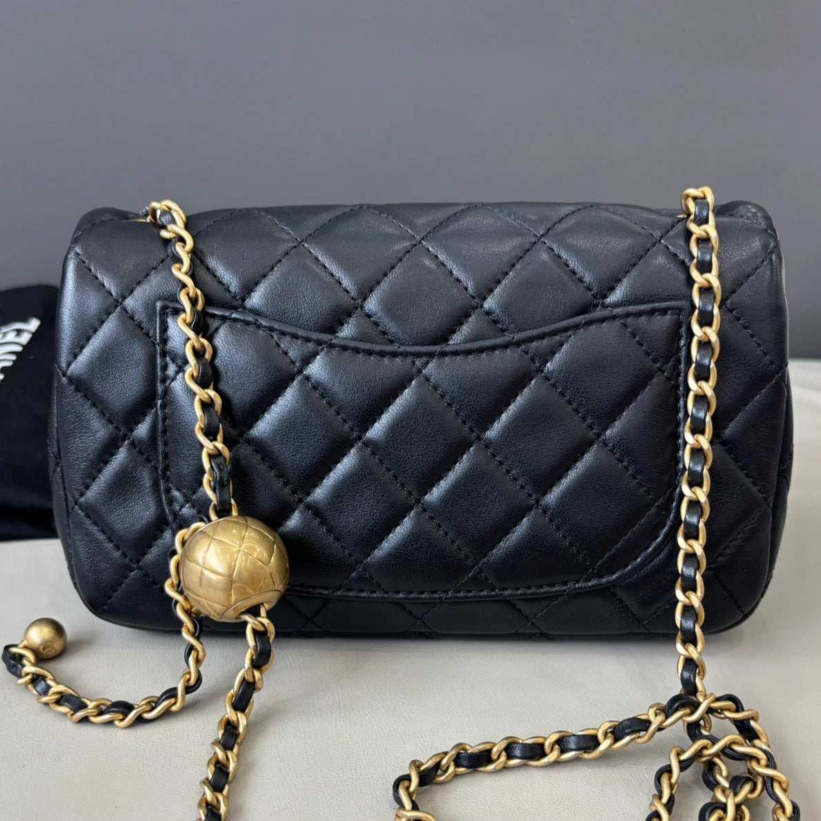 Chip Version Chanel Flap Big Mini Lambskin Gold Chain Black Shoulder Bag