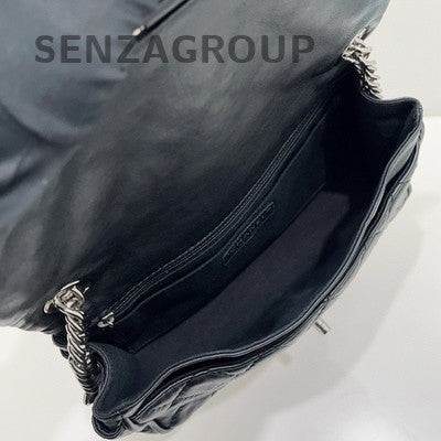 Chanel Vintage Black Silver Medium CF Chain Shoulder Bag Quilted