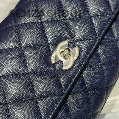 Chanel Navy Blue Calfskin Small Coco Handle Bag Gold Chain Shoulder Crossbody