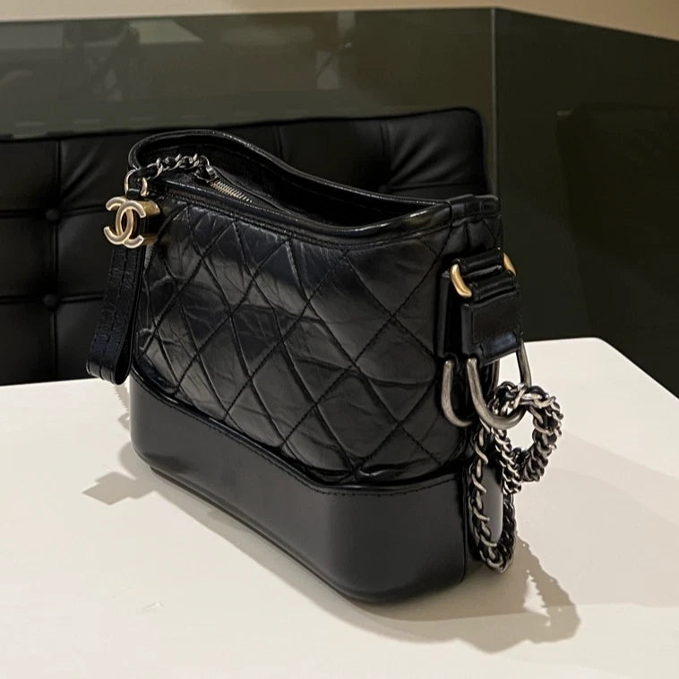 Auth Chanel Small Gabrielle Hobo Black Gold Hardware Crossbody