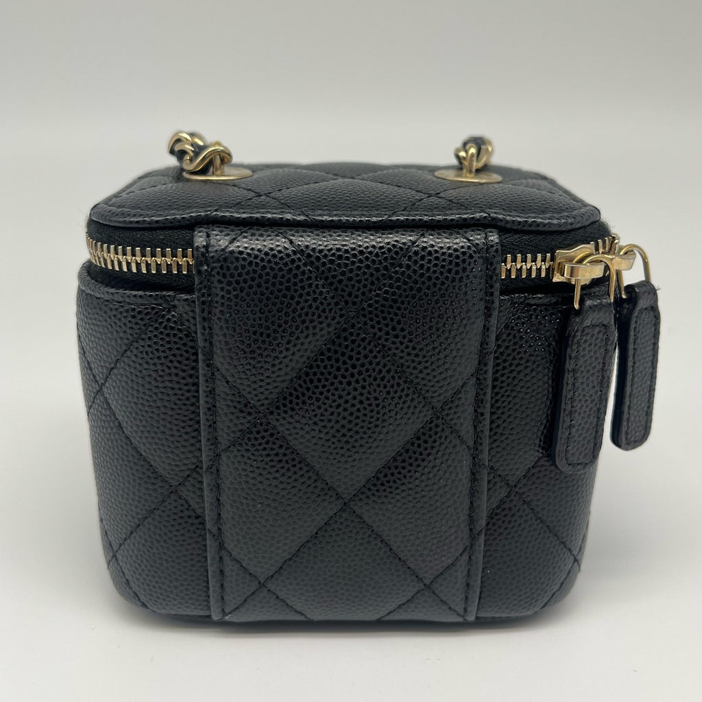 Chanel Mini Vanity Chain Crossbody Bag Black Gold Quilted Classic
