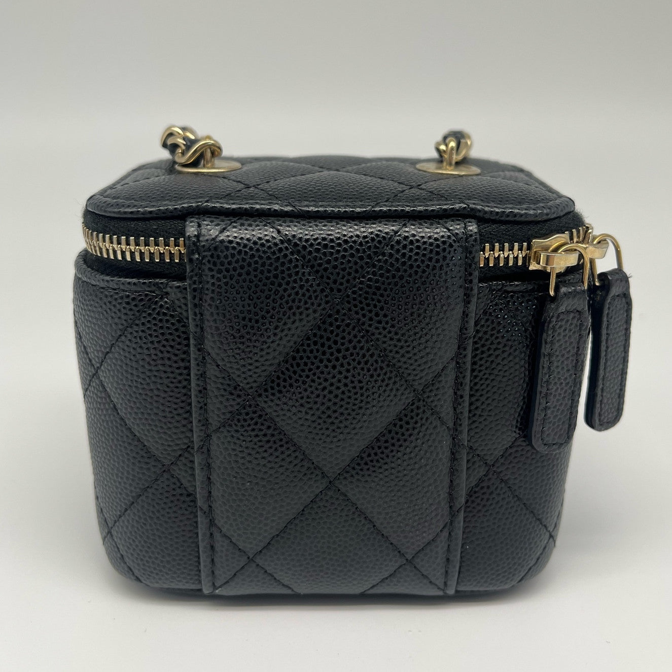 Chanel Mini Vanity Chain Crossbody Bag Black Gold Quilted Classic
