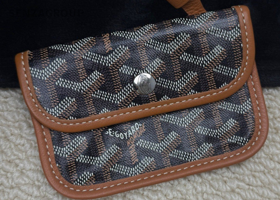 Goyard Leather Monogram Tote Top Handle Shoulder Bag with Pouch Women Brown.
