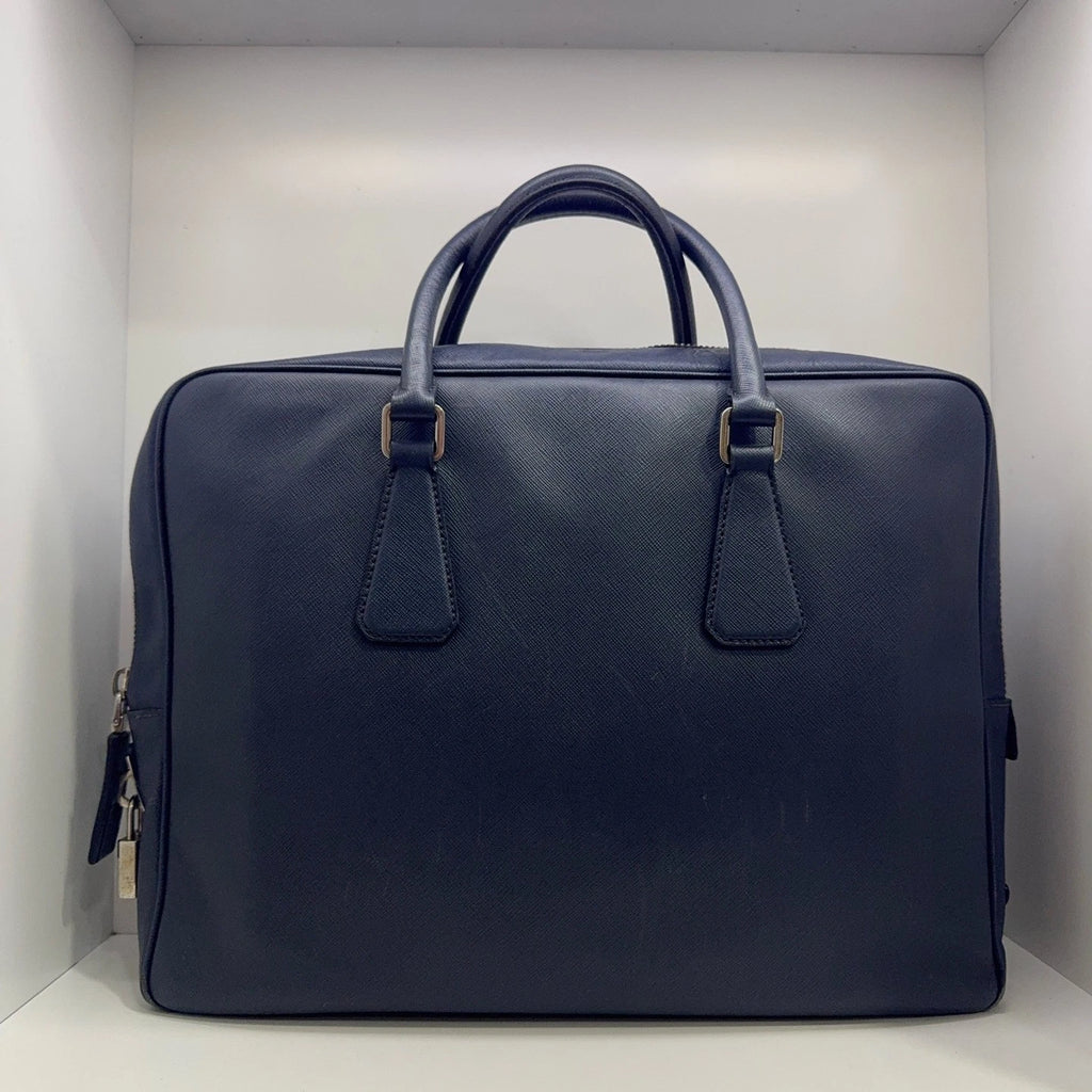 PRADA Navy Blue Leather Handbag Laptop Briefcase For Women