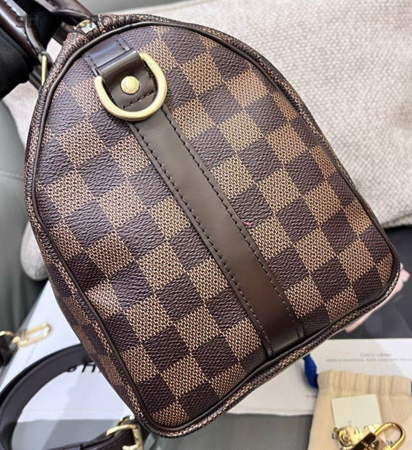 Louis Vuitton Speedy25 2Way Crossbody Top Handle Bag Brown Red Women Classic