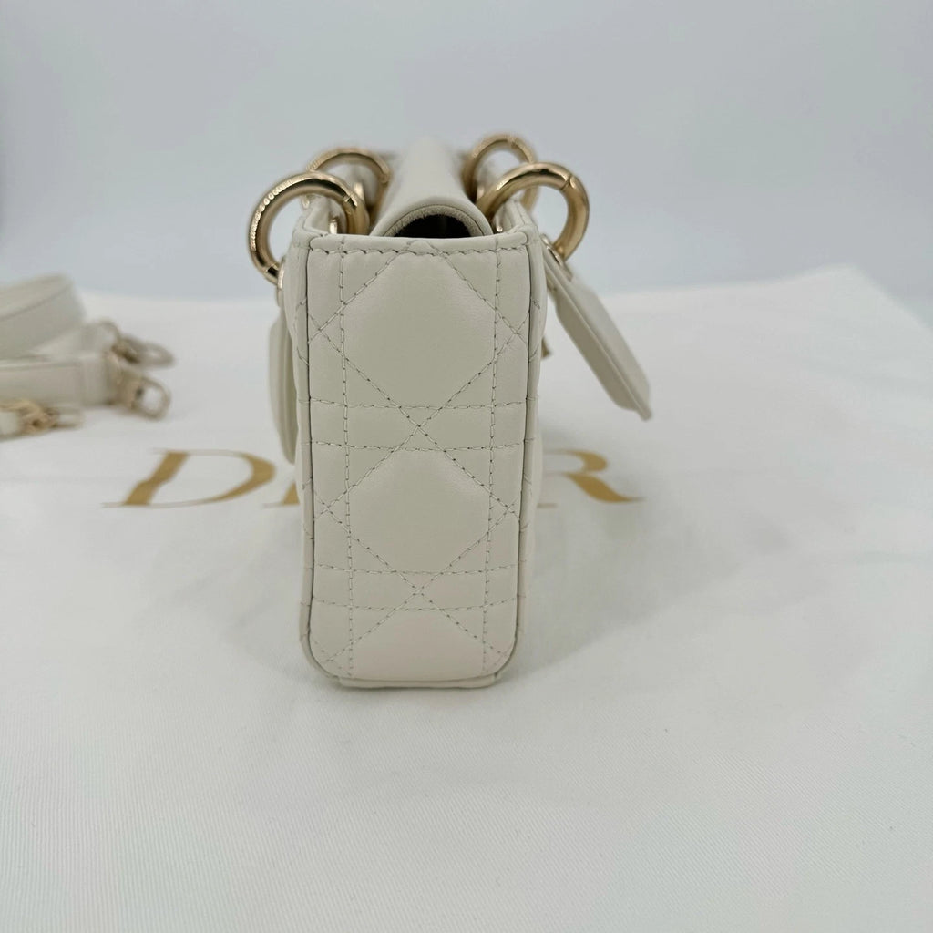 Dior White Gold D-Joy Top Handle Shoulder Bag For Women