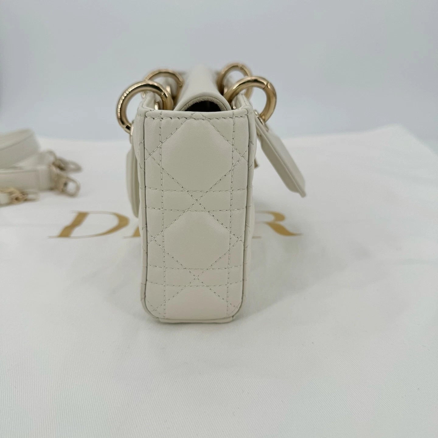 Dior White Gold D-Joy Top Handle Shoulder Bag For Women