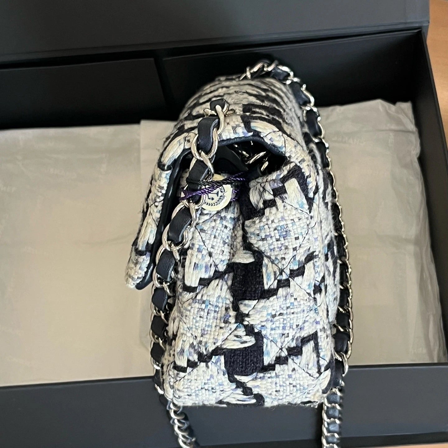 Chanel Large Mini Bag Houndstooth Tweed Shoulder Bag Gold Hardware Women
