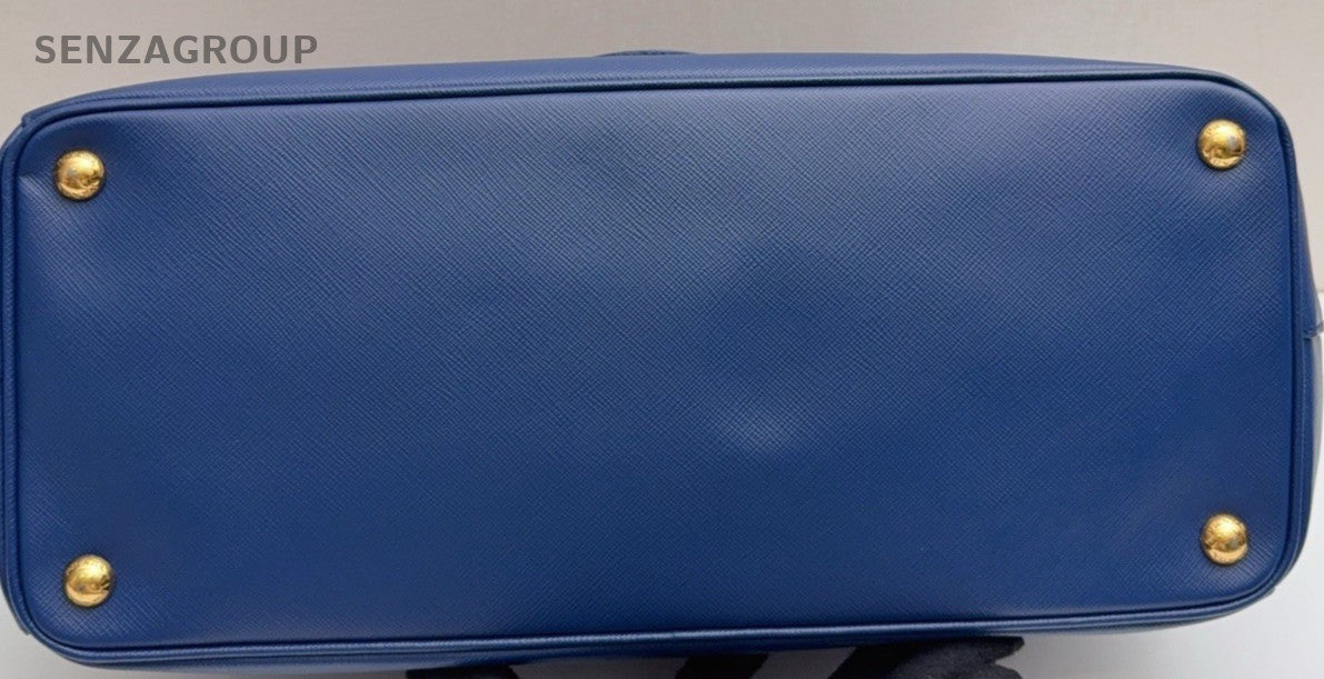 Prada Galleria Saffiano Tote Handbag Blue Gold Used Unisex Adults Classic