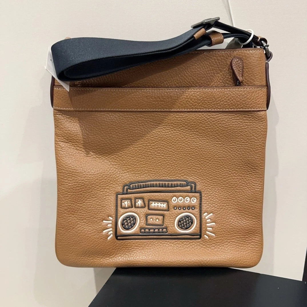 Coach Printed Leather Shoulder Crossbody Bag Brown