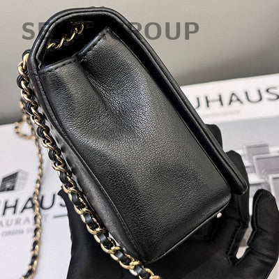 Chanel Black Gold Enamel CC Classic Flap Chain Shoulder Crossbody Bag