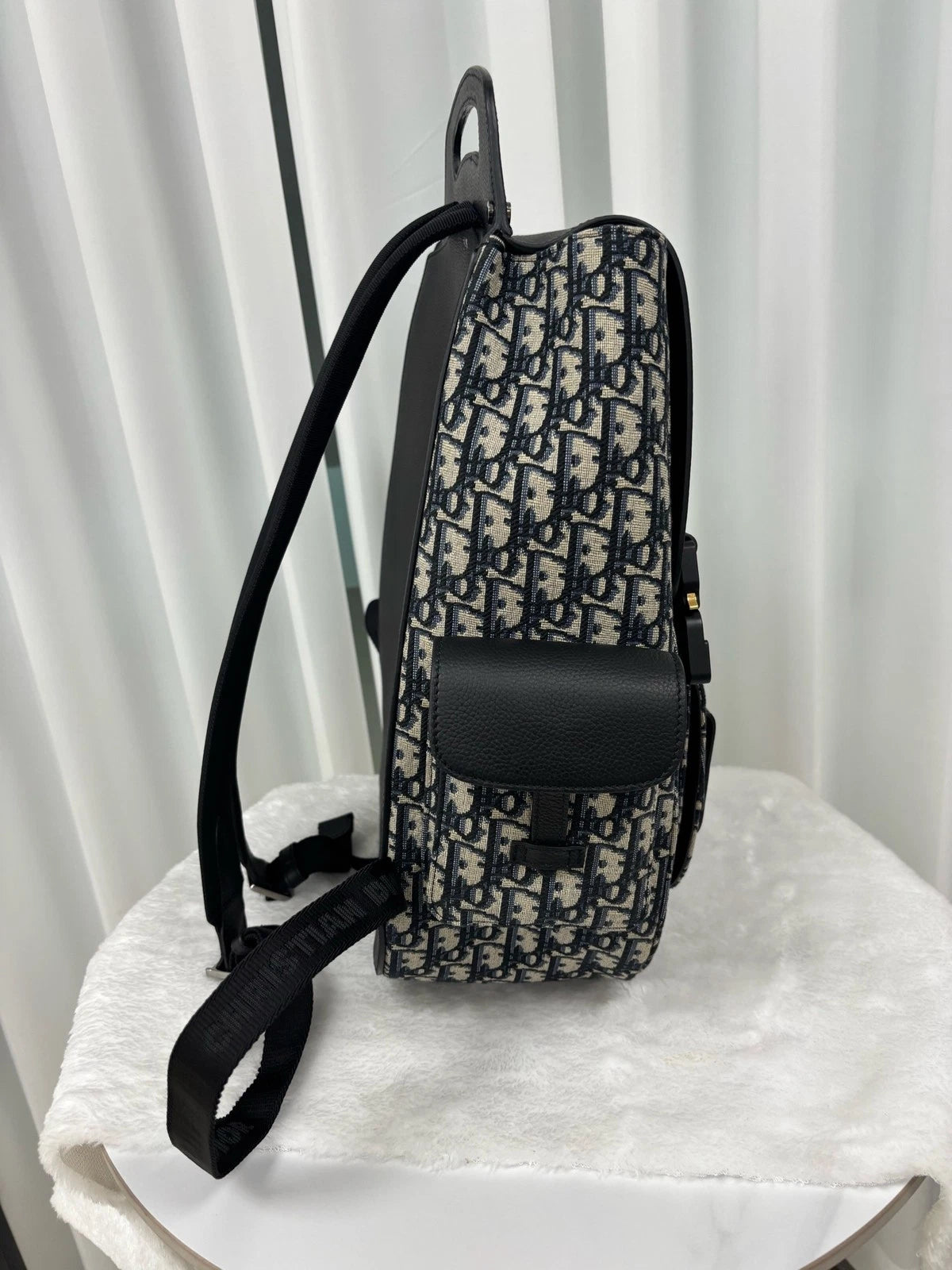 Authentic Dior Blue Canvas Large Saddle Backpack For Women