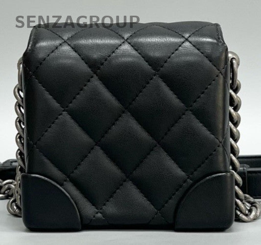Chanel Diamond Box Chain Crossbody Black Silver Used Women Classic