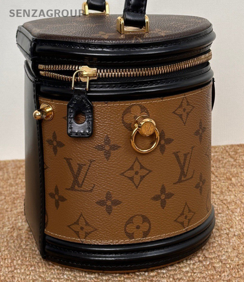 Louis Vuitton Monogram Cannes Top Handle Bag Crossbody Black Gold Women Classic