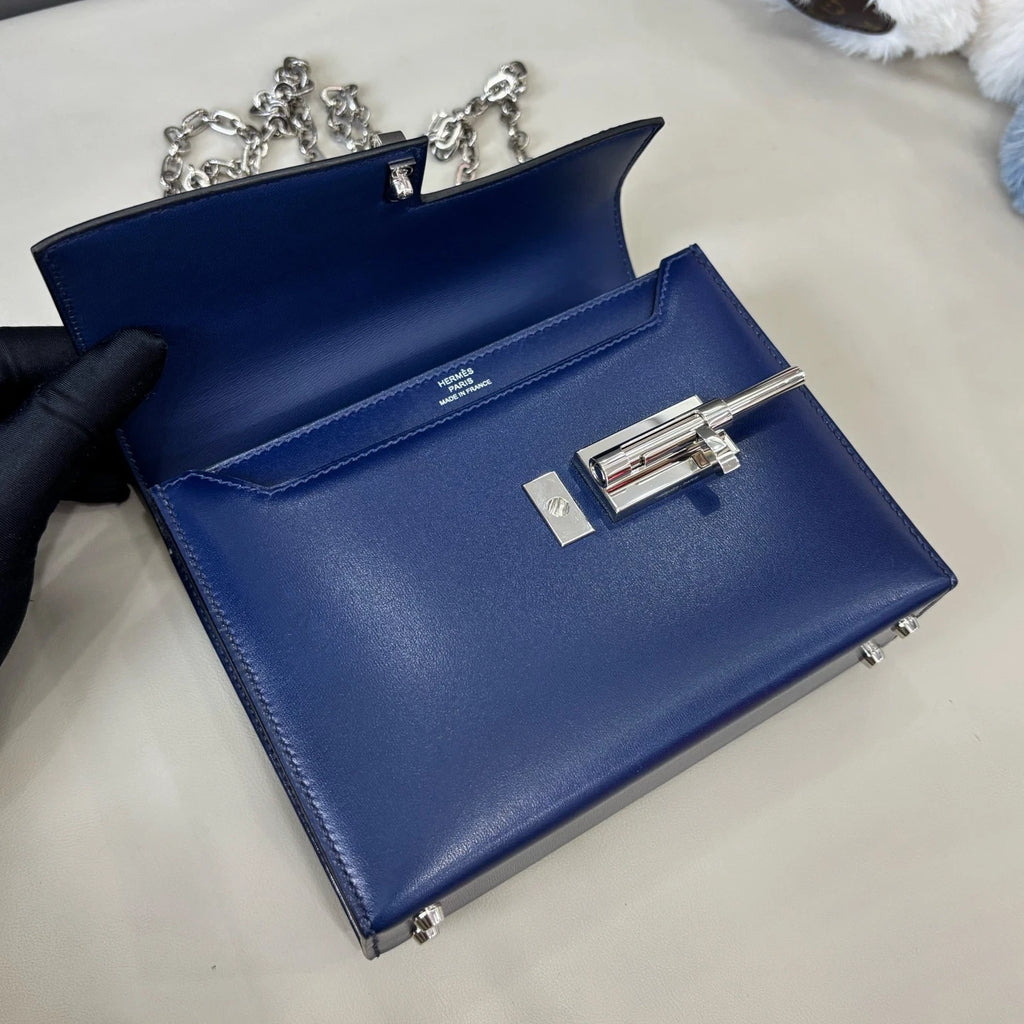 Hermes Verrou Mini Chain Shoulder Bag Blue Silver Used Women Classic