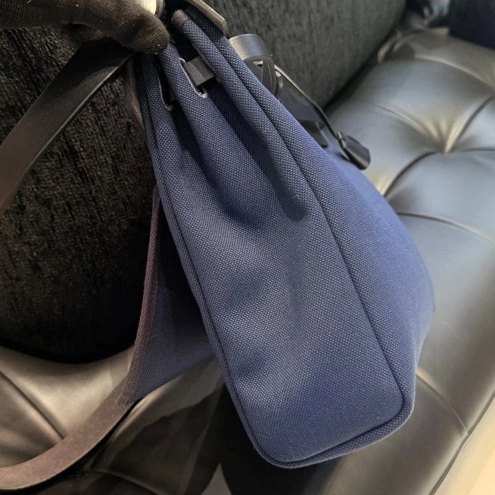 Hermes Herbag39 Canvas Top Handle Shoulder Crossbody Blue Silver Women D