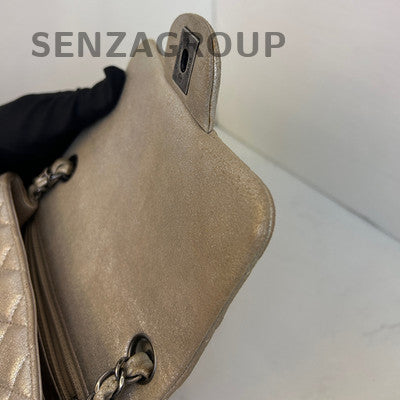 Chanel Mini Square Flap Bag Quilted Chain Shoulder Crossbody Silver Gray