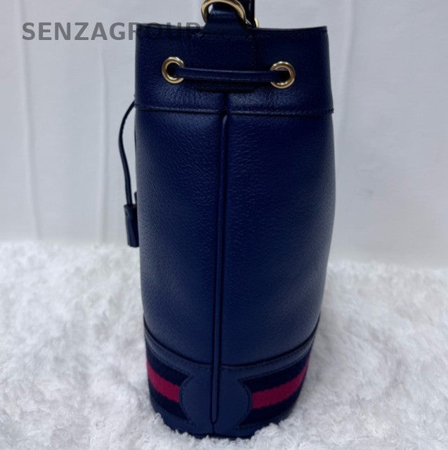 Gucci Bucket 2Way Blue Gold Top Handle Bag Crossbody Used Women Classic