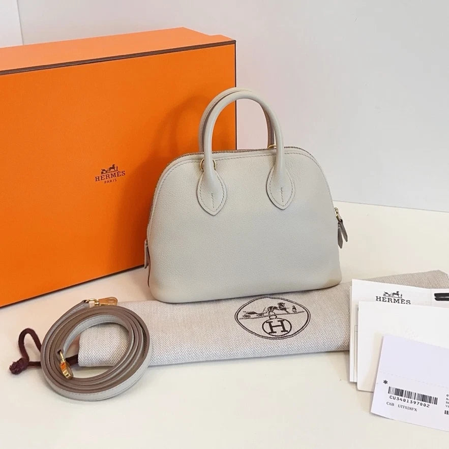 Hermes Bolide Mini Top Handle Crossbody White Silver Women Classic Fashion