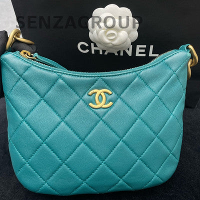 Chanel Blue Quilted Hobo Chain Shoulder Bag Gold Hardware Women's Fashion