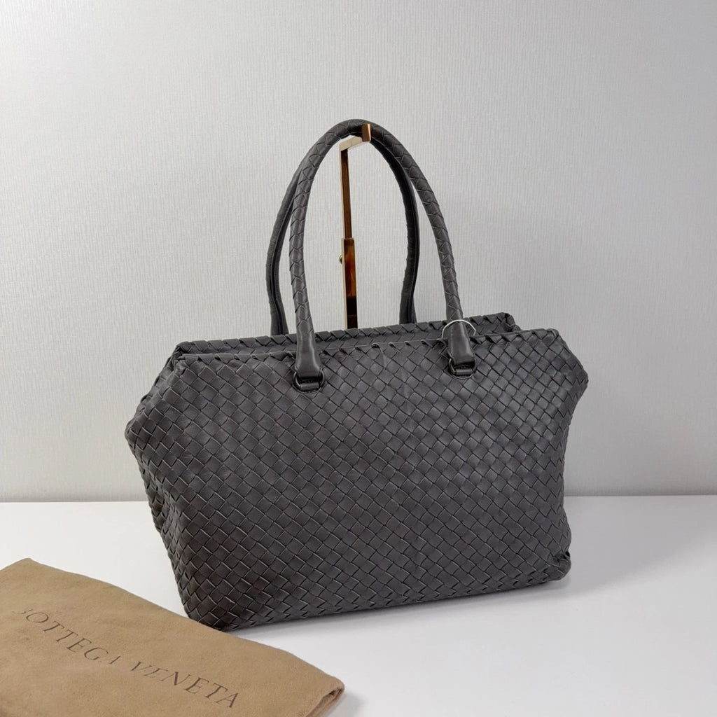 Bottega Veneta Gray Woven Leather Tote Shoulder Handbag For Women