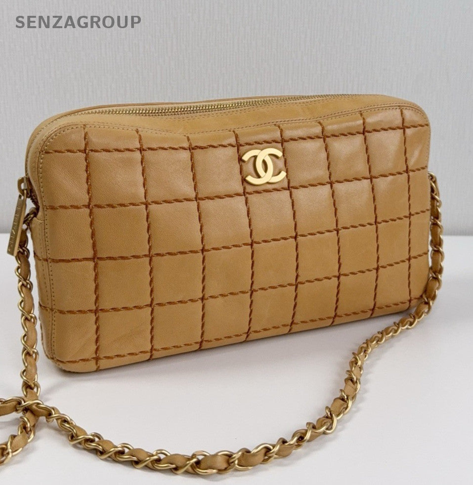 Chanel Lambskin Vintage Chain Shoulder Bag Brown Gold Women Classic