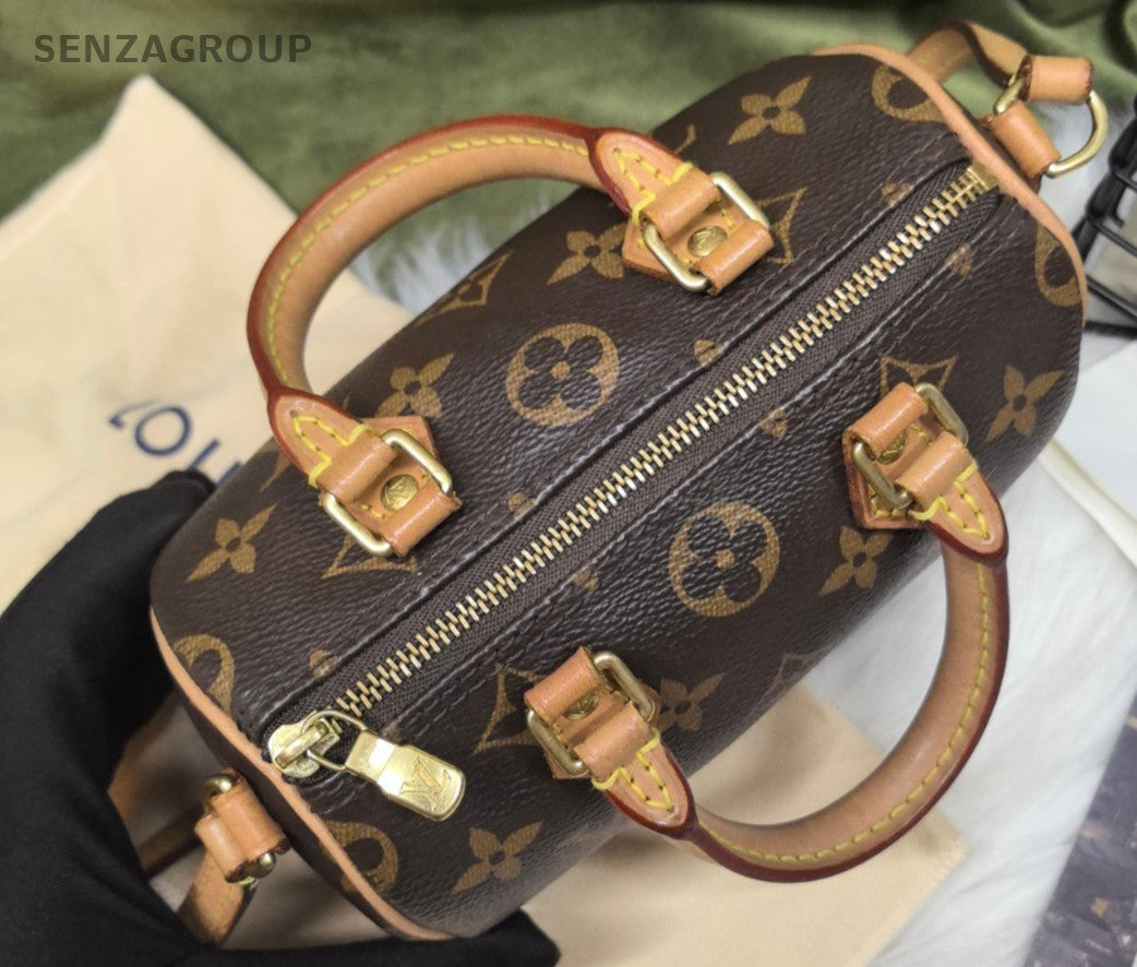 Louis Vuitton Speedy nano Monogram Top Handle Shoulder Crossbody Bag Brown Women