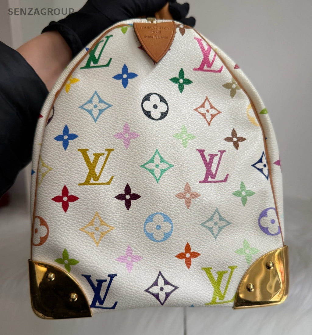 Louis Vuitton Speedy30 Monogram White Multicolor Top Handle Bag Women Classic