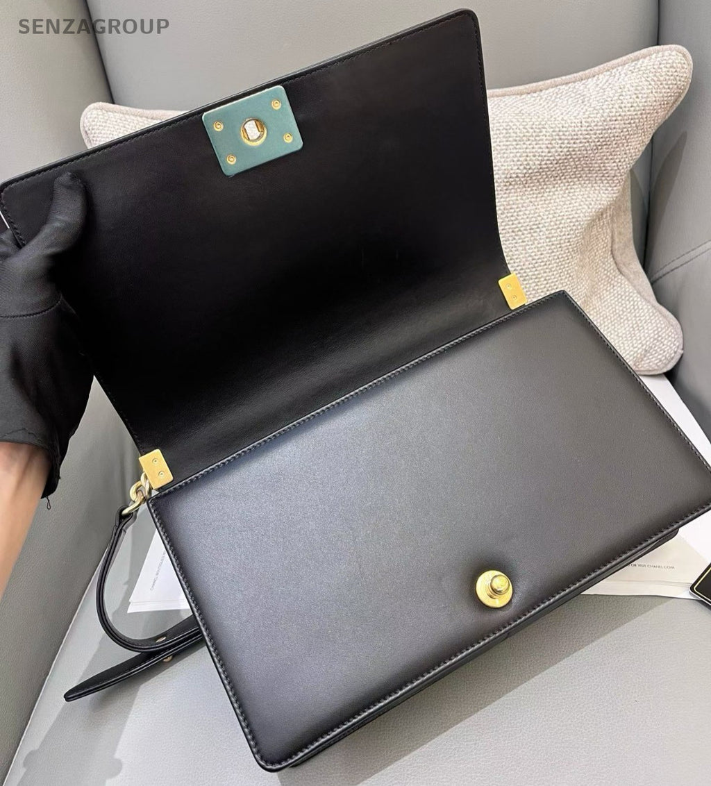 Chanel Leboy GM Lambskin Chain Shoulder Bag Crossbody Black Gold Women Classic
