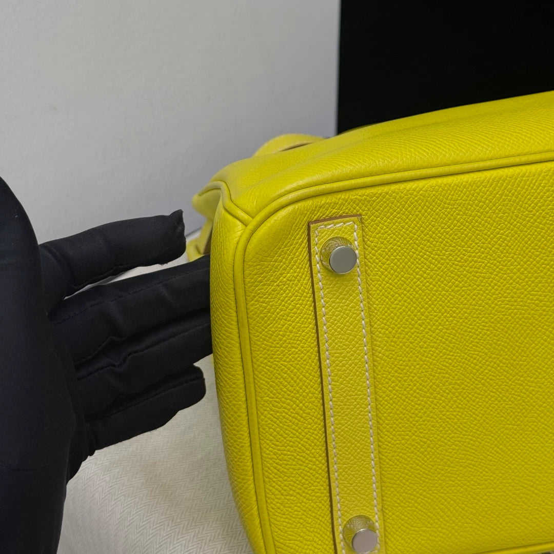 Hermes Birkin30 Epsom Leather Lemon Yellow Silver Hardware Tote Handbag