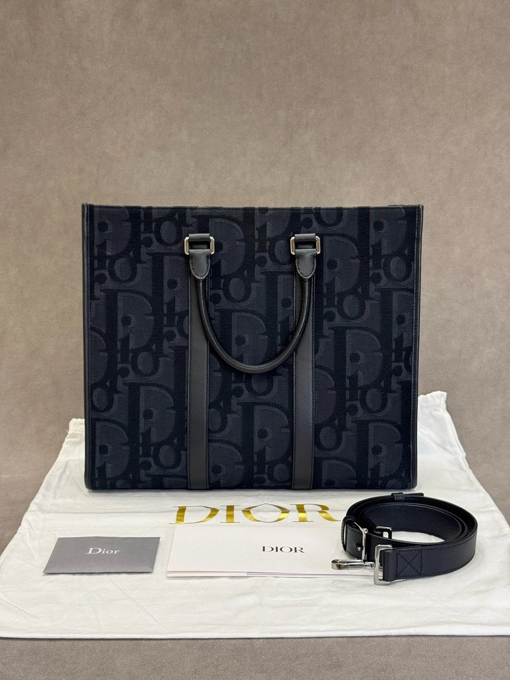 Dior Black Canvas Monogram Women Tote Handbag