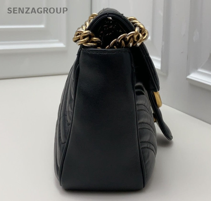 Gucci Marmont26 Chain Shoulder Bag Crossbody Black Gold Used Women Classic